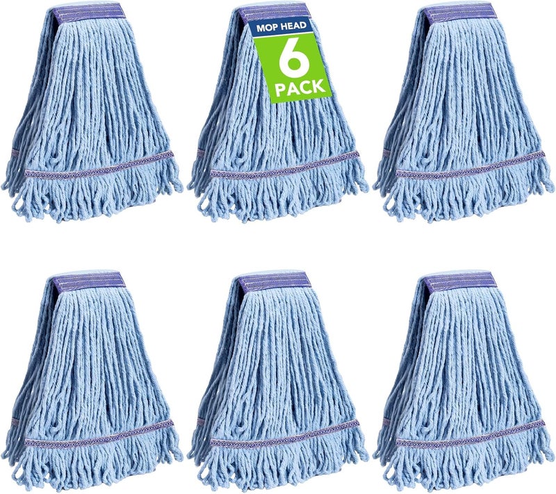 Zeefpod 6 Pack Commercial Mop Head Replacement – Heavy Duty Mop Head for General and Floor Cleaning | Industrial Wet Mops | Washable Refill, Reusable, Looped End Mopheads | Hardwood, Concrete - Image 1